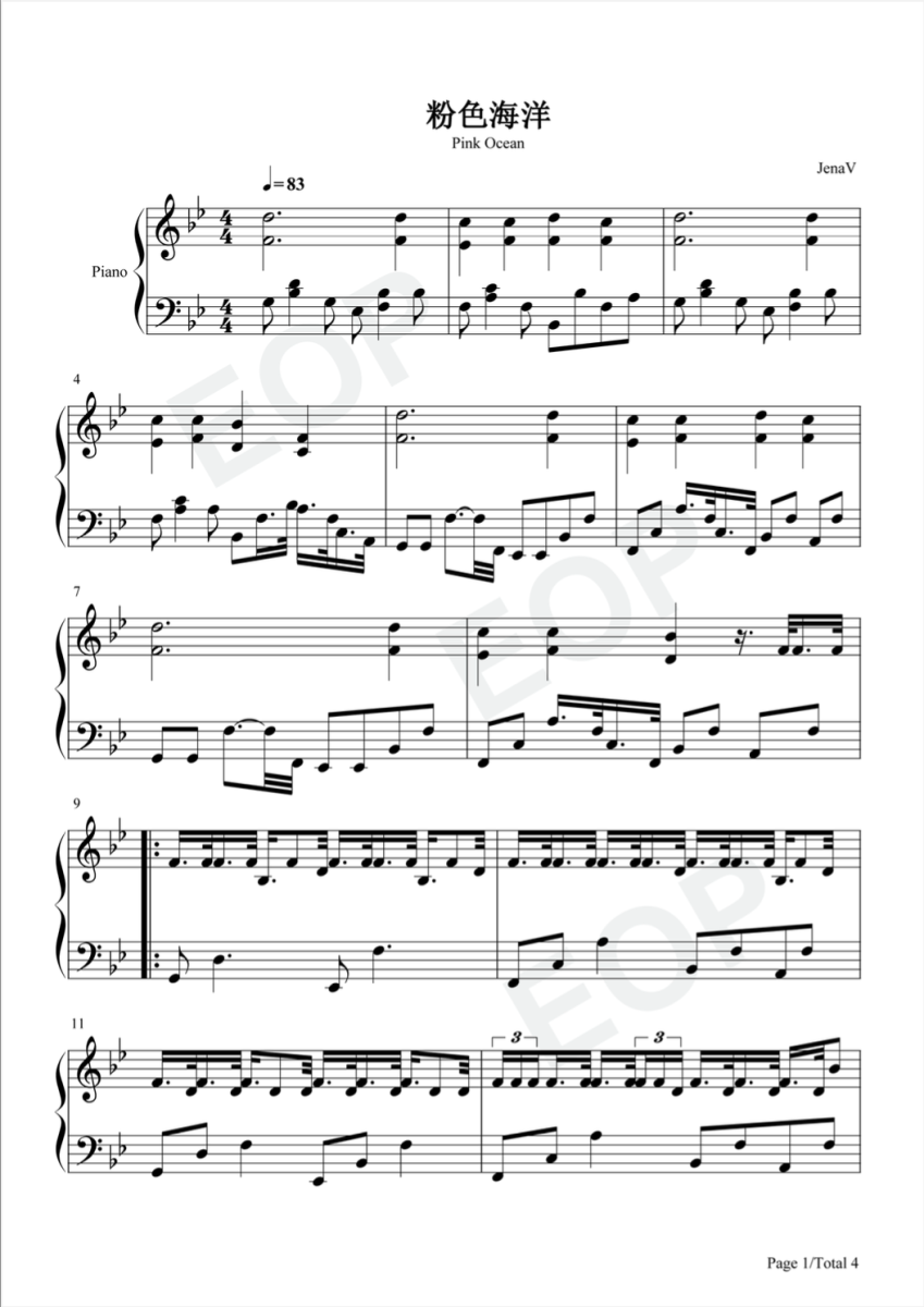 Jay Chou Pink Ocean Sheet Music Downloads