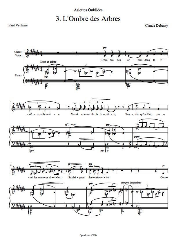 Claude Debussy Ariettes Oubliées, L. 60: No.3 - L'Ombre des Arbres ...