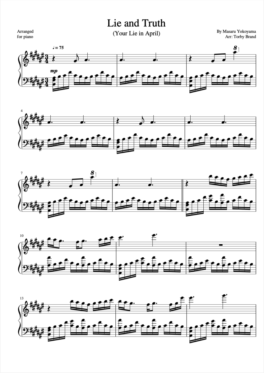 Shigatsu wa Kimi no Uso OST Kimi ga Iru Piano Transcription Sheet