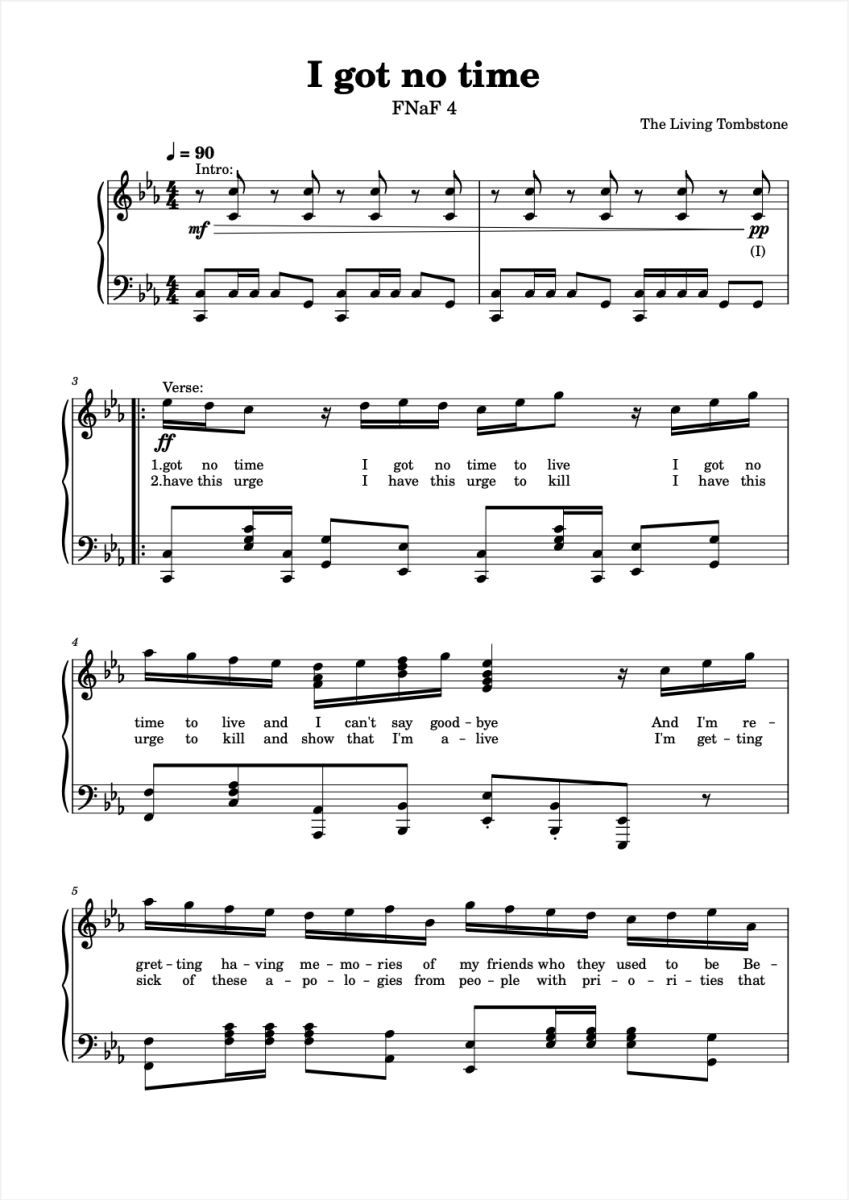 I Got No Time Music Sheet - Five Night's At Freddy's