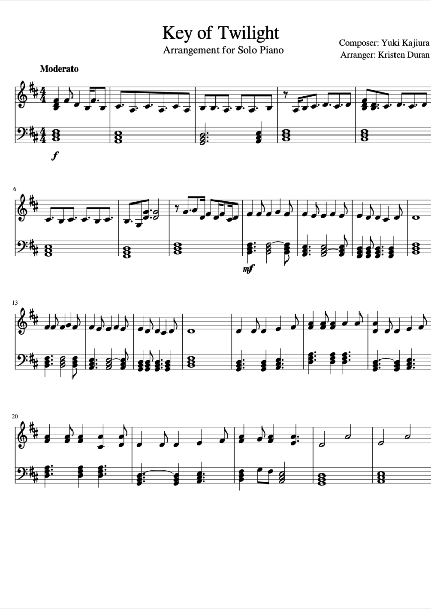 Yuki Kajiura Key Of Twilight Sheet Music Downloads