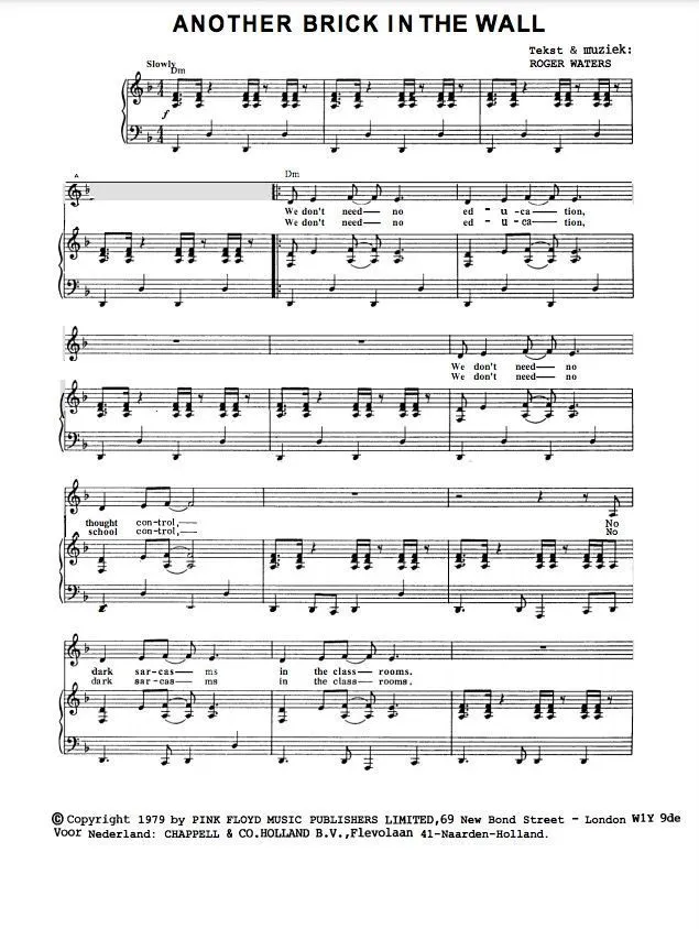 Another Brick in the Wall Song Lyrics on Sheet Music 
