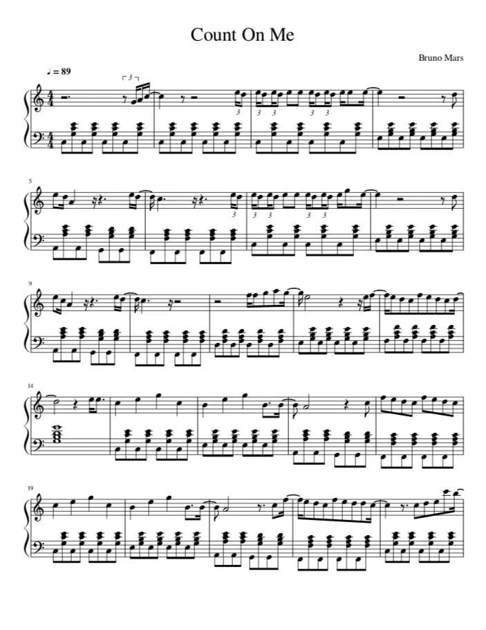 Bruno Mars Count On Me Sheet Music Downloads