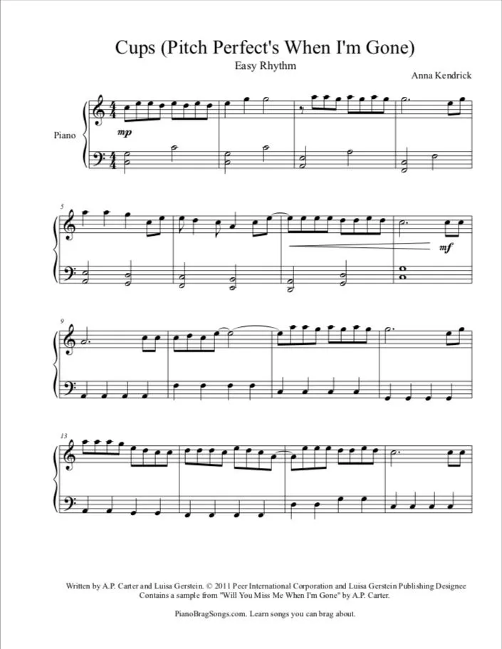 Anna Kendrick Cups Sheet Music Downloads