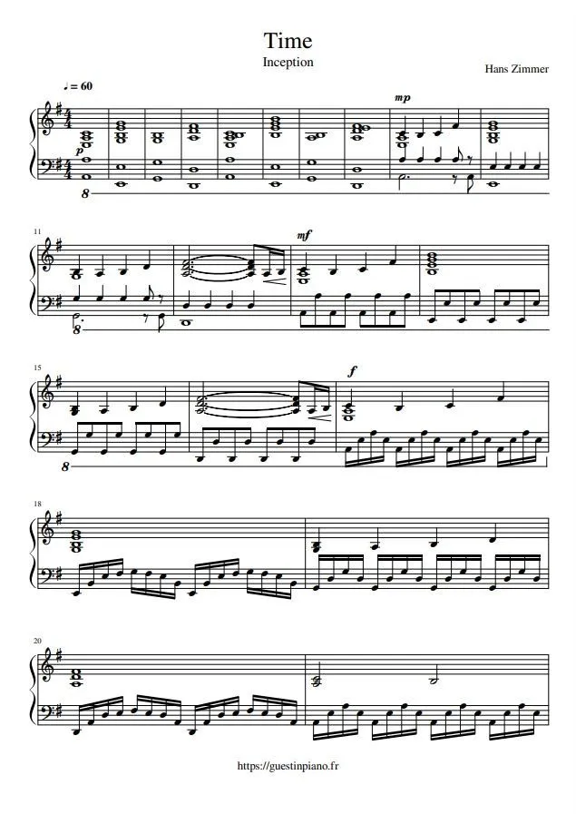 Hans Zimmer Time Sheet Music Downloads