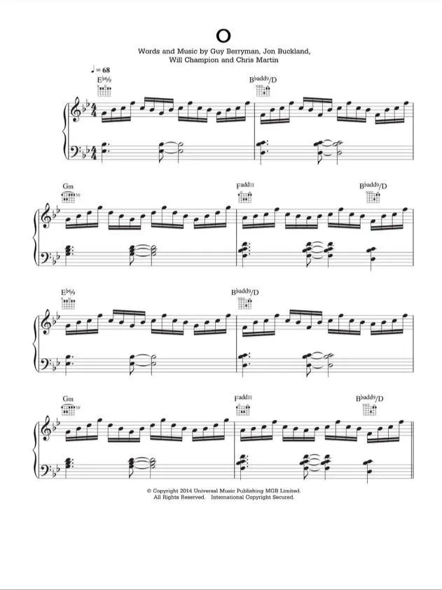 Coldplay O On) Sheet Music Downloads