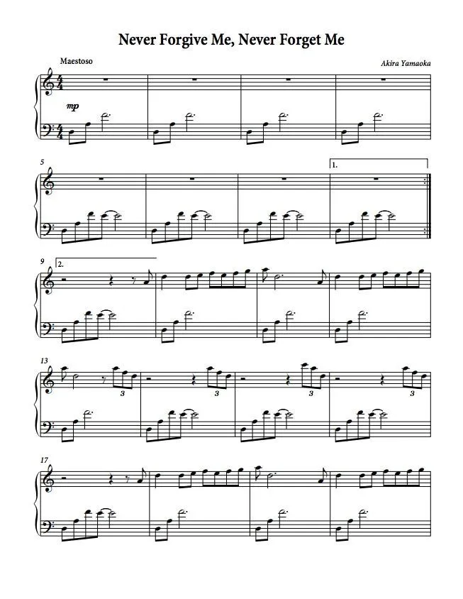 Akira Yamaoka Never Forgive Me Never Forget Me Akira Yamaoka Never Forgive Me, Never Forget Me Sheet Music Downloads