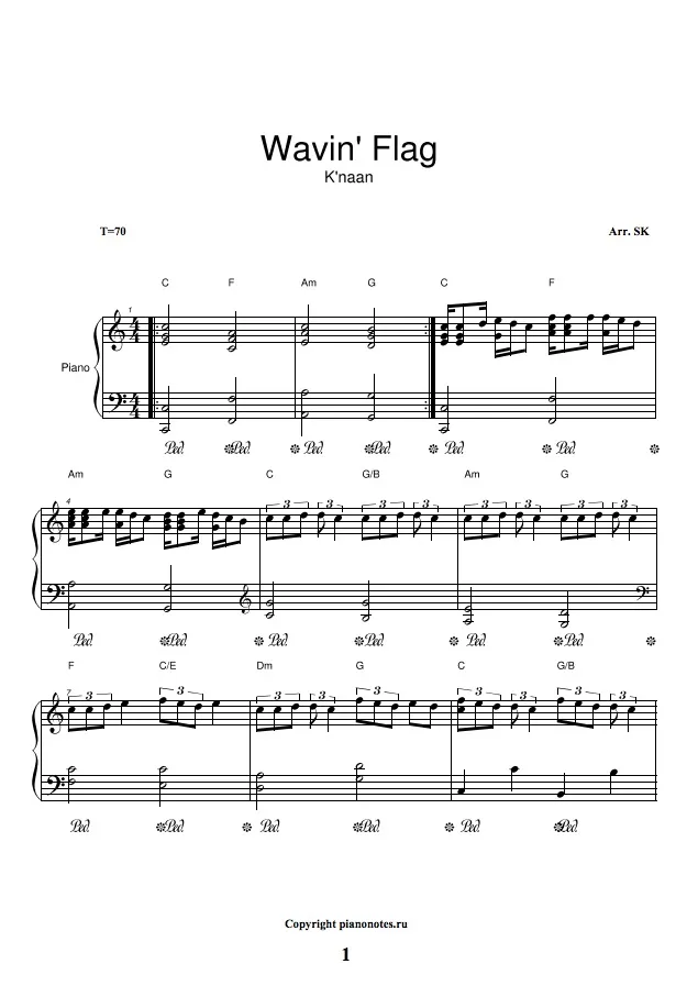 K’naan Wavin' Flag (World Cup Theme) Sheet Music Downloads