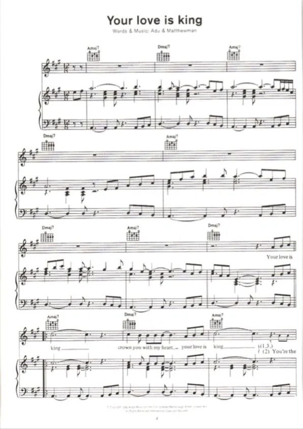 Your Love Is King sheet music for voice, piano or guitar v2