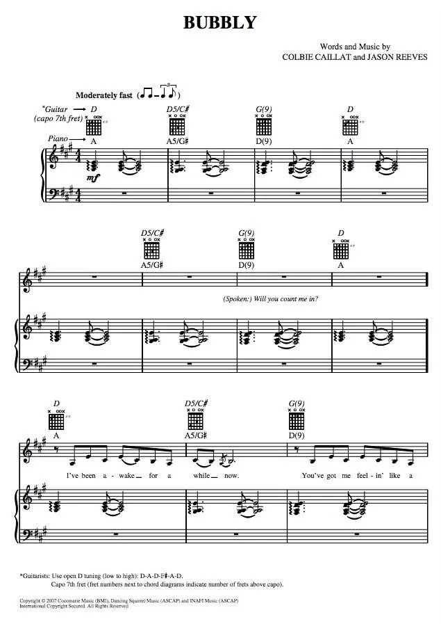 Colbie Caillat Bubbly Sheet Music Downloads