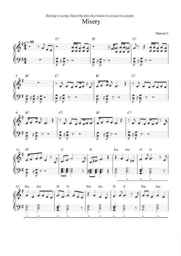 Maroon 5 Misery Sheet Music Downloads