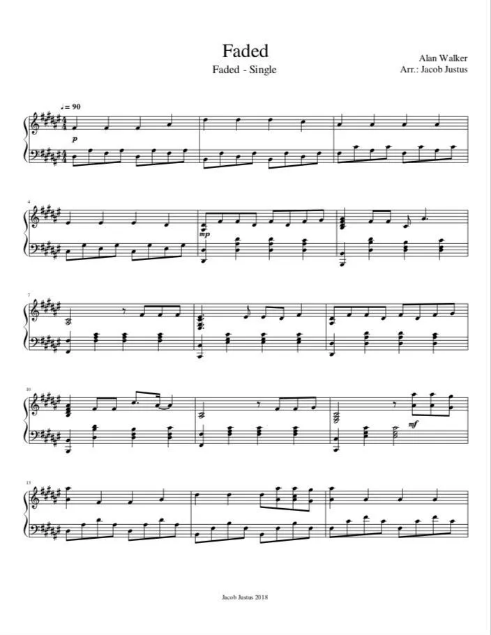 Alan Walker Faded Sheet Music Downloads