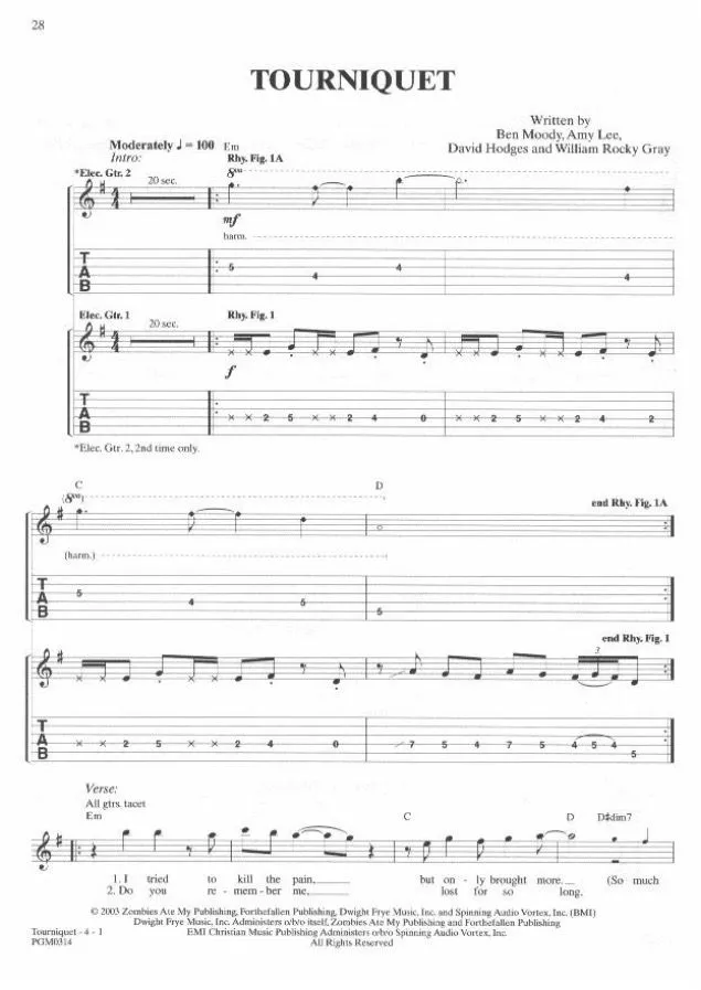 Evanescence Tourniquet Sheet Music Downloads