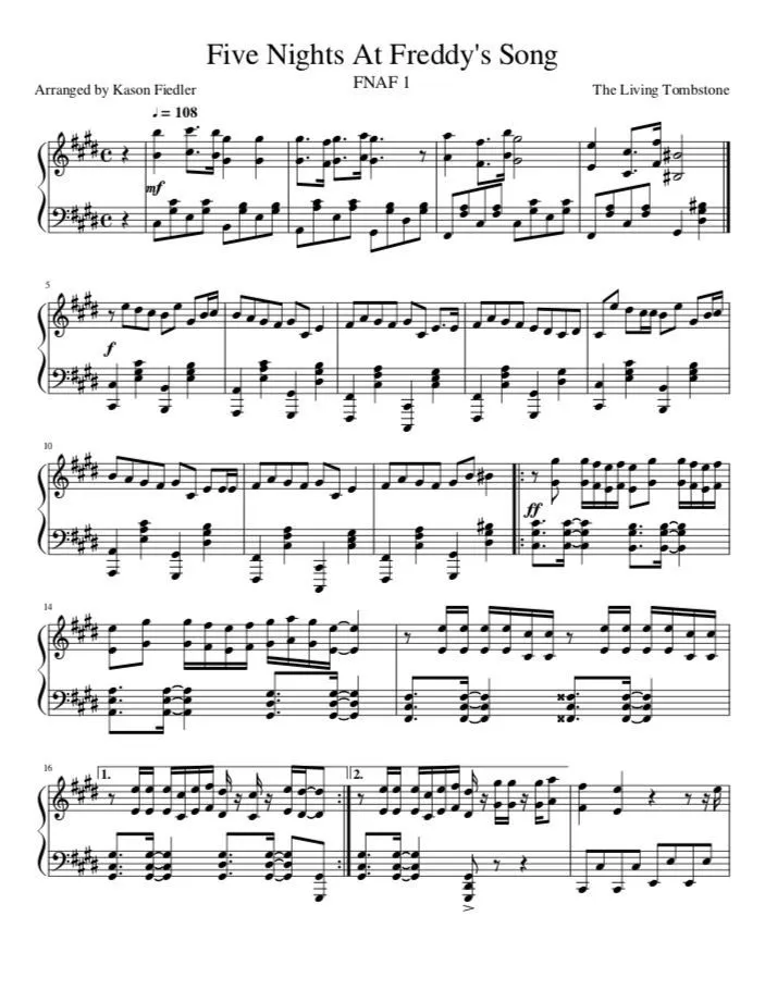 Free Five Nights At Freddy's by The Living Tombstone sheet music