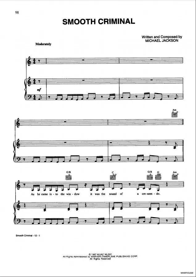 Michael Jackson Smooth Criminal Sheet Music Downloads