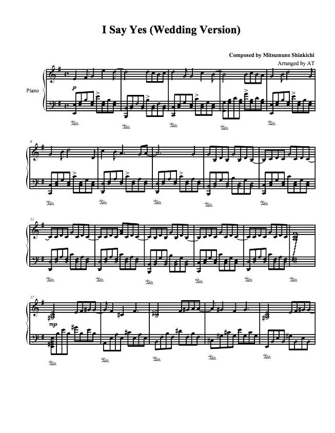 Mitsumune Shinkichi I Say Yes Wedding Version Sheet Music Downloads